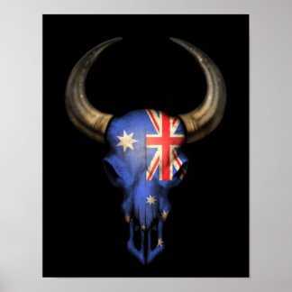 Australian Flag Bull Skull on Black Poster