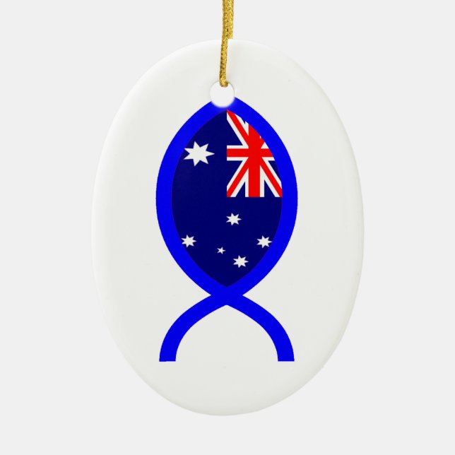 Australian Flag Christian Fish Symbol Ceramic Ornament (Front)