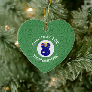 Australian Flag Christmas Angel Name Year Heart Ceramic Ornament