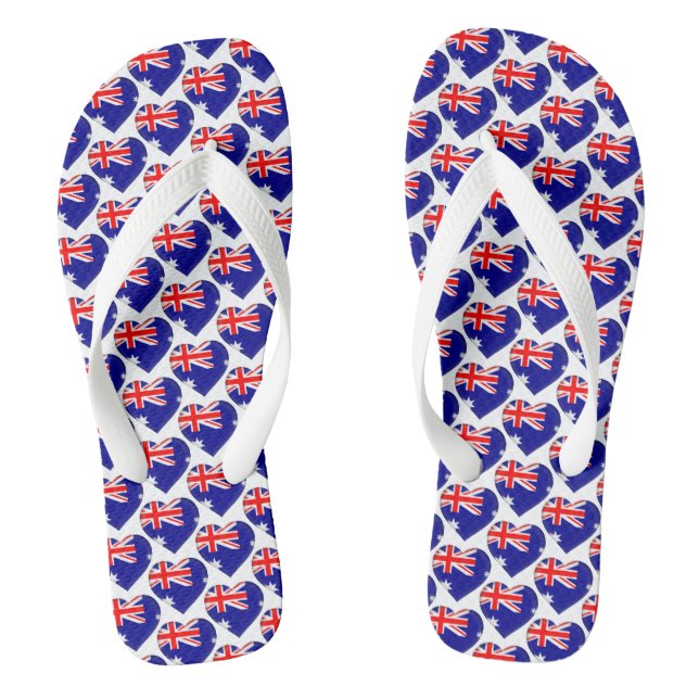 Australian Flag Colours Hearts Pattern Patriotic Thongs (Footbed)