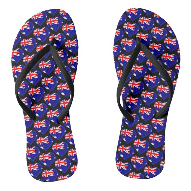 Australian Flag Colours Hearts Pattern Patriotic Thongs (Footbed)