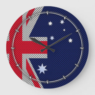 Australian Flag Design Carbon Fibre Chrome Style Large Clock