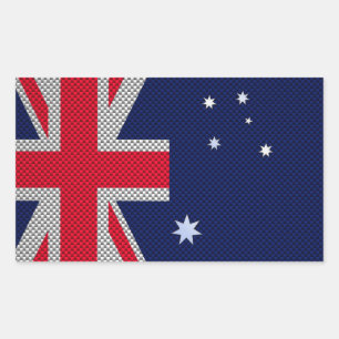 Australian Flag Design Carbon Fibre Chrome Style Rectangular Sticker