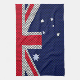 Australian Flag Design Carbon Fibre Chrome Style Tea Towel