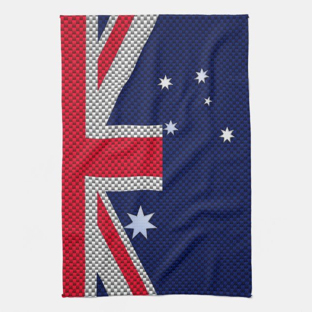 Australian Flag Design Carbon Fibre Chrome Style Tea Towel (Vertical)