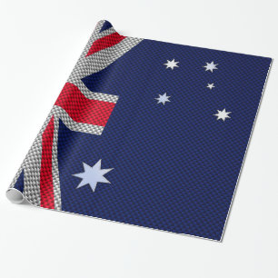 Australian Flag Design Carbon Fibre Chrome Style Wrapping Paper