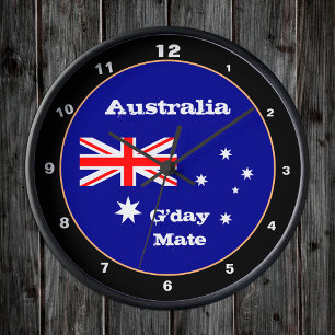 Australian Flag designe & G'day Mate, Australia Round Clock