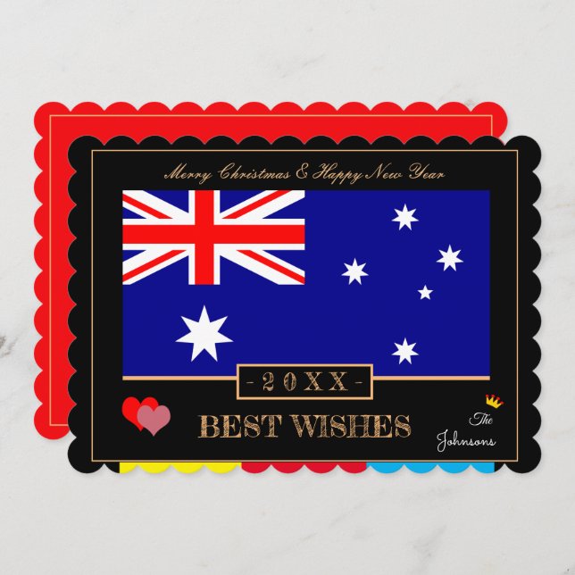 Australian Flag &Happy New Year/Best Wishes Aussie Holiday Card (Front/Back)