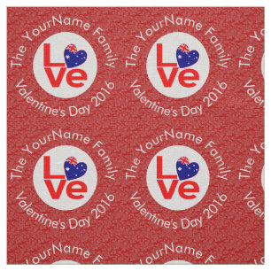 Australian Flag Heart LOVE Red Personalised Text Fabric