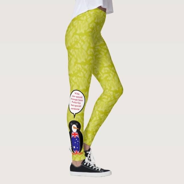 Australian Flag Holiday Ms. Penguin Talking Leggings (Right)