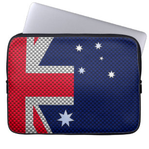 Australian Flag in Carbon Fibre Chrome Style Laptop Sleeve