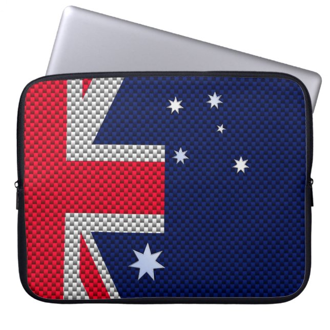 Australian Flag in Carbon Fibre Chrome Style Laptop Sleeve (Front)