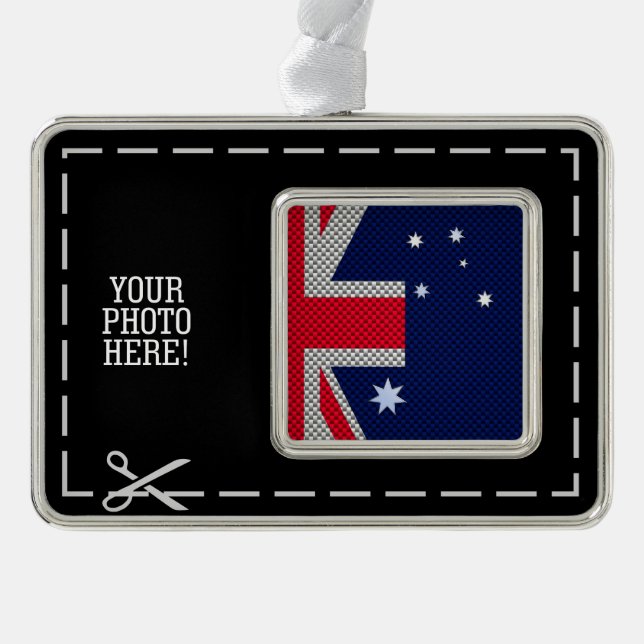 Australian Flag in Carbon Fibre Chrome Style Silver Plated Framed Ornament (Front)