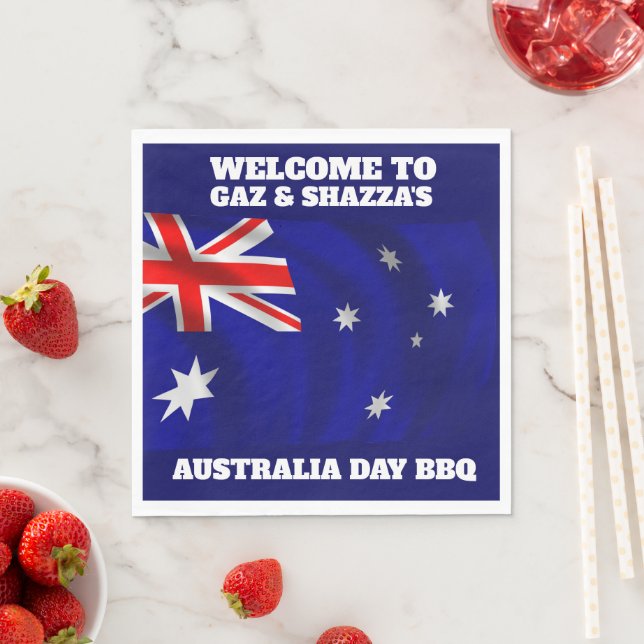 Australian Flag Modern Aussie personalised BBQ Napkin (Insitu)
