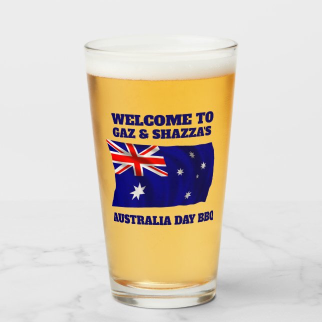 Australian Flag Modern Aussie personalised Beer Glass (Front Filled)
