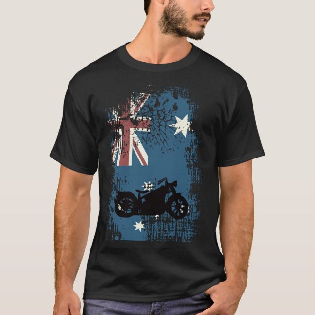 Australian Flag Motorcycle Biker Patriotic Distres T-Shirt (Front)