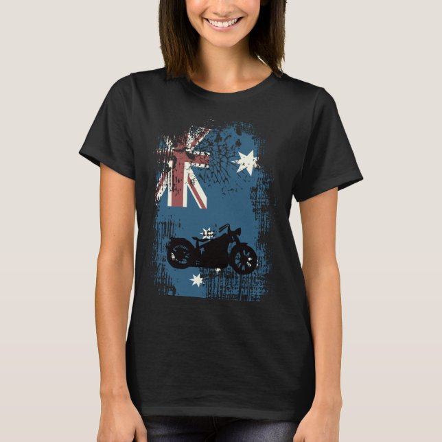 Australian Flag Motorcycle Biker Patriotic Distres T-Shirt (Front)