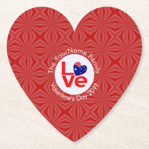 Australian Flag Red Letters LOVE Flag Personalised Paper Coaster