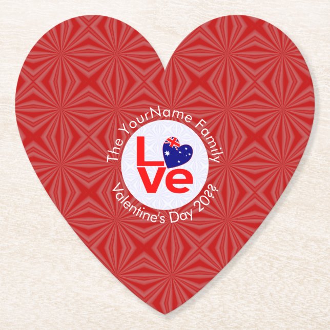 Australian Flag Red Letters LOVE Flag Personalised Paper Coaster (Front)