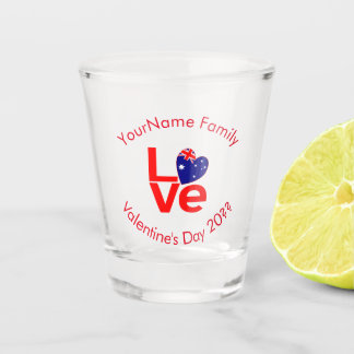 Australian Flag Red Letters LOVE Flag Personalised Shot Glass