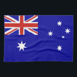 Australian flag tea towel<br><div class="desc">australia,  australian,  aus,  aussie,  auzzie,  auz,  auzie,  flag,  flags,  world,  country,  "australian flag",  "flag of australia",  ozzie,  blue,  red,  white,  patriotic,  patriotism,  australasia</div>