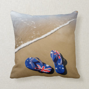 Australian Flag Thongs On Beach South Wales Cushion