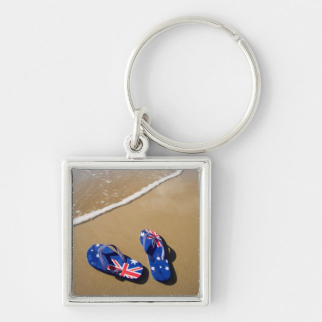 Australian Flag Thongs On Beach | South Wales Key Ring (Front)