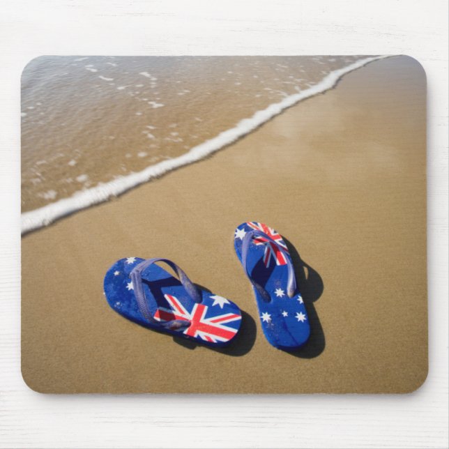 Australian Flag Thongs On Beach | South Wales Mouse Pad (Front)