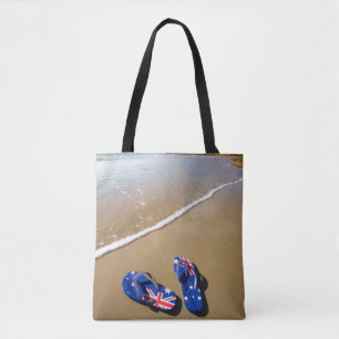 Australian Flag Thongs On Beach South Wales Tote Bag