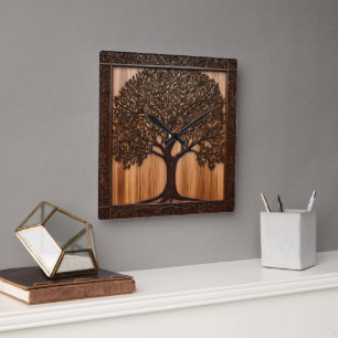 Australian Flora: The Wattle Tree Wood Print, Square Wall Clock