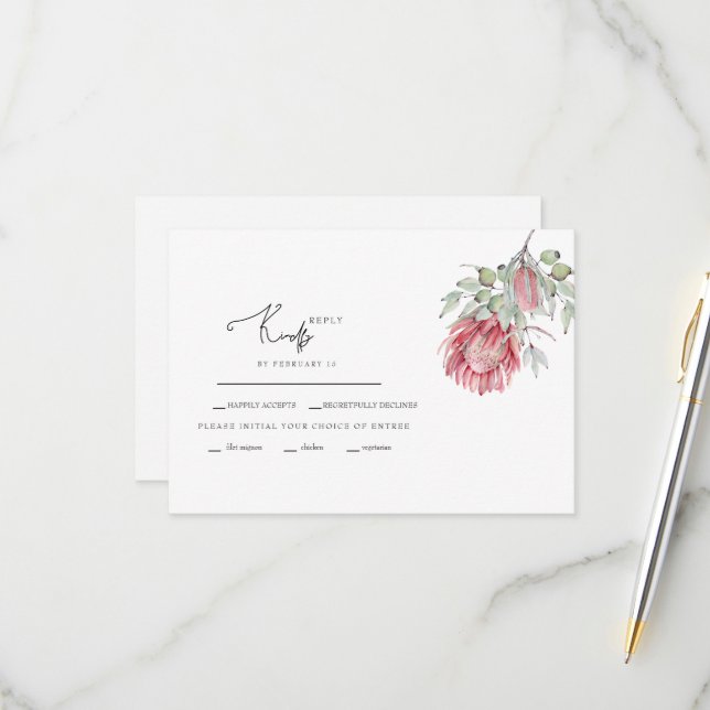 Australian Floral Foliage Wedding RSVP Card (Front/Back In Situ)