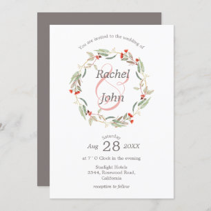Australian Floral Wreath Grey and Pink Wedding Invitation