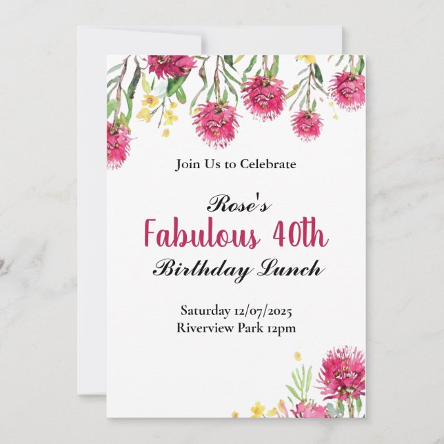 Australian Flower Birthday Invitation  (Front)
