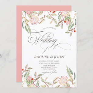 Australian Flowers Calligraphic Script Wedding Invitation