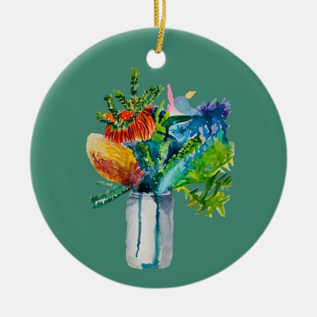 Australian flowers watercolour ceramic ornament (Front)