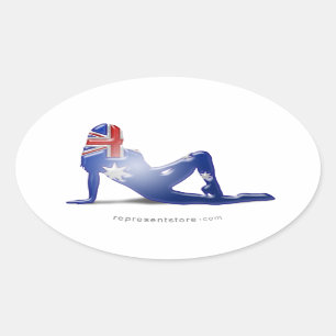 Australian Girl Silhouette Flag Oval Sticker