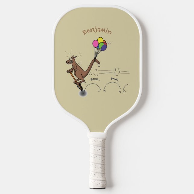 Australian humour kangaroo cartoon illustration pickleball paddle (Front)