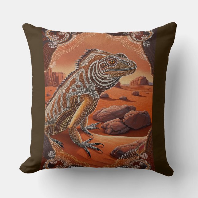 Australian Iguana Lizard Wildlife Scene Cushion (Front)