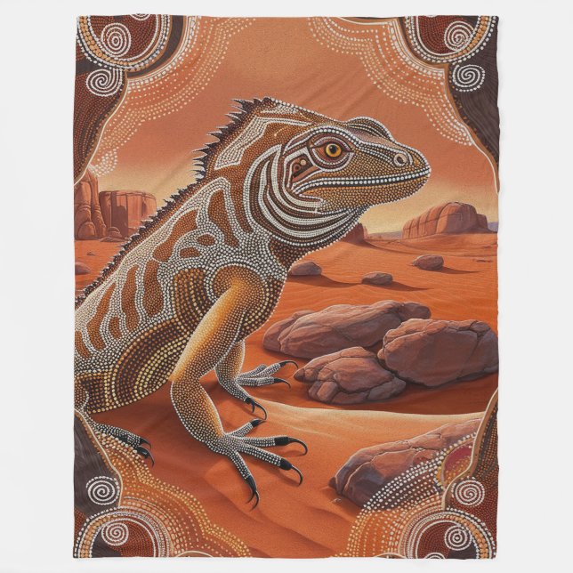 Australian Iguana Lizard Wildlife Scene Fleece Blanket (Front)
