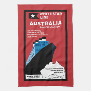 Australian Immigration Vintage Art Tea Towel