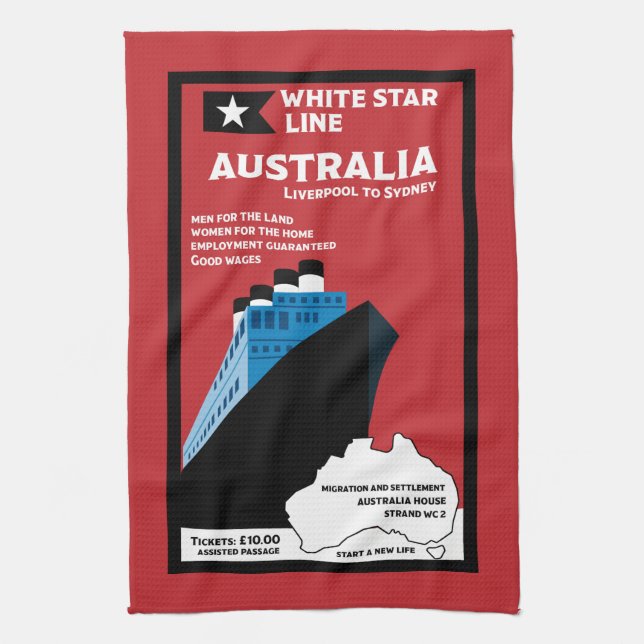 Australian Immigration Vintage Art Tea Towel (Vertical)