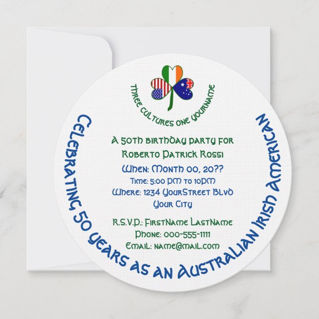 Australian Irish American Flag Shamrock Personal Invitation (Front)