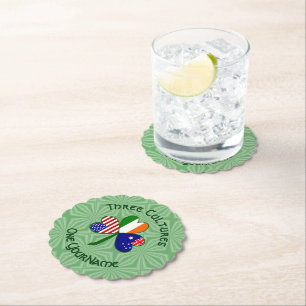 Australian Irish American Shamrock Personalised  Paper Coaster
