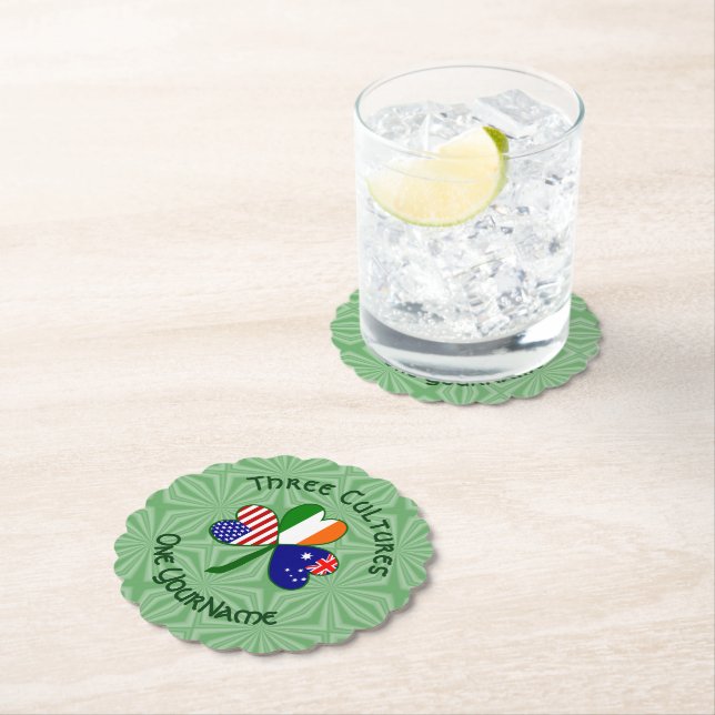 Australian Irish American Shamrock Personalised  Paper Coaster (Insitu)