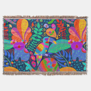 Australian Jungle Parrot Kangaroo Koala Throw Blanket