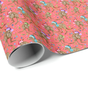 Australian Kangaroo Christmas Pink Wrapping Paper