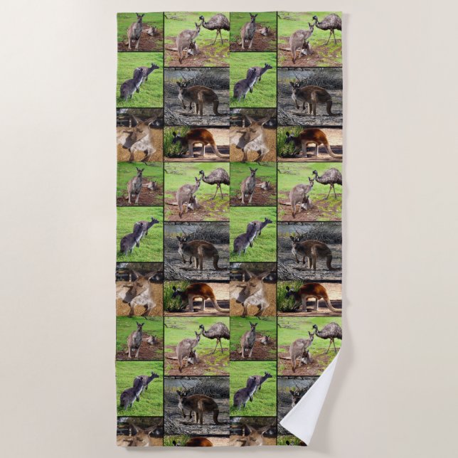 Australian Kangaroo Photo Collage, Beach Towel (Front)
