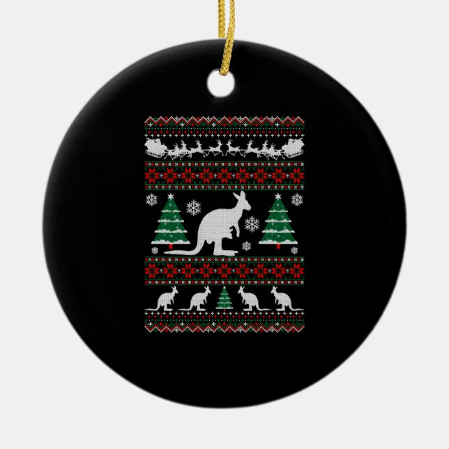 Australian Kangaroo Ugly Christmas Tshirt Ceramic Ornament (Front)
