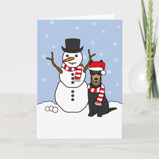 Australian Kelpie and Snowman Holiday Card (Front)