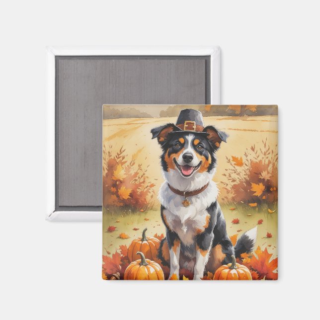 Australian Kelpie Autumn Leaves Thanksgiving Art Magnet (Front/Back)